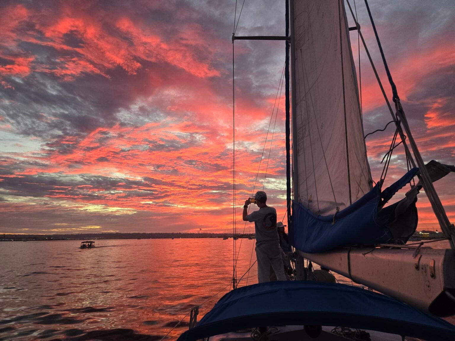 Red sky at sunset over San Diego Bay