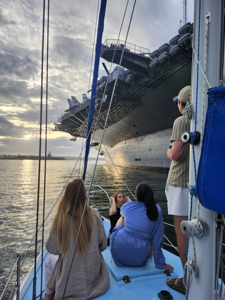 Sunset under the bow of the USS Midway